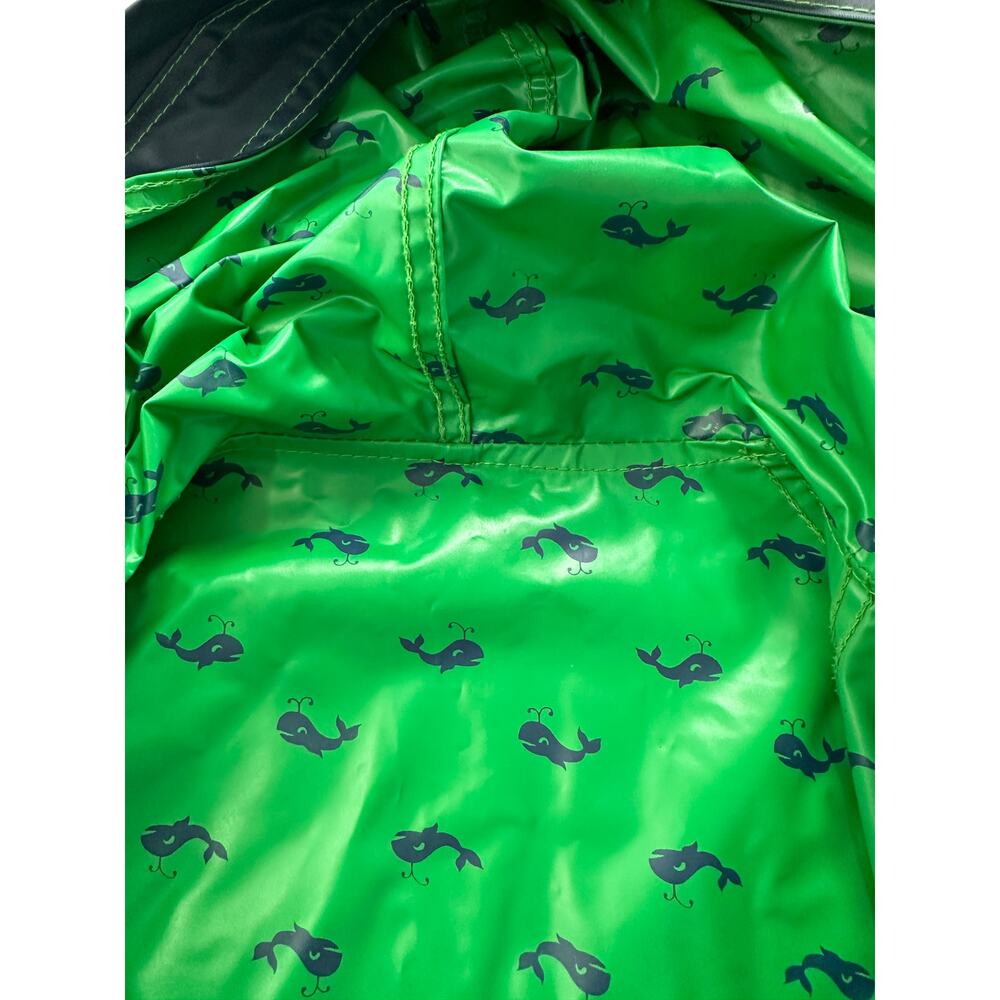 Vintage 1980s M Navy Blue Green Whales Reversible Hooded Raincoat AqueSheen - Picture 15 of 16